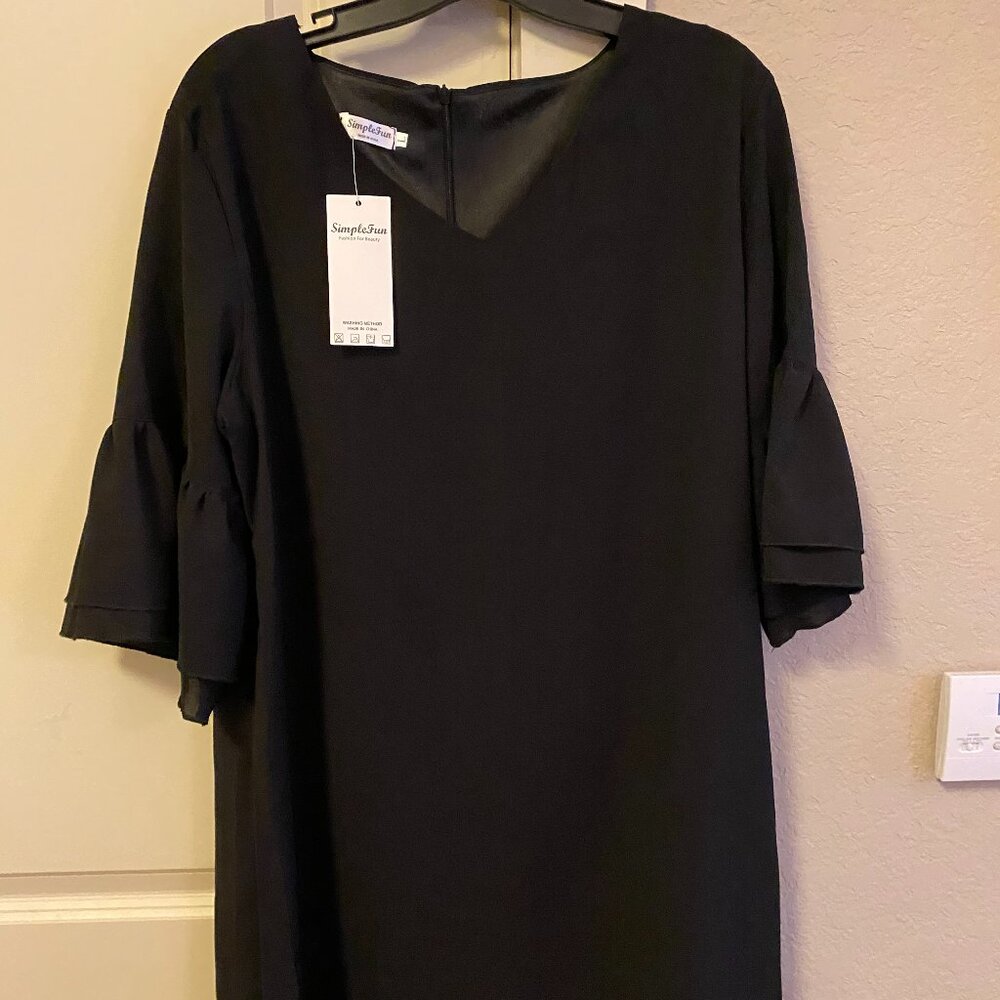 Simple Fun Women's Womens Little Black Ruffle Sleeve Dress